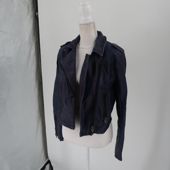Blank NYC Blue Faux Leather Jacket Size Small - Picture 4 of 10